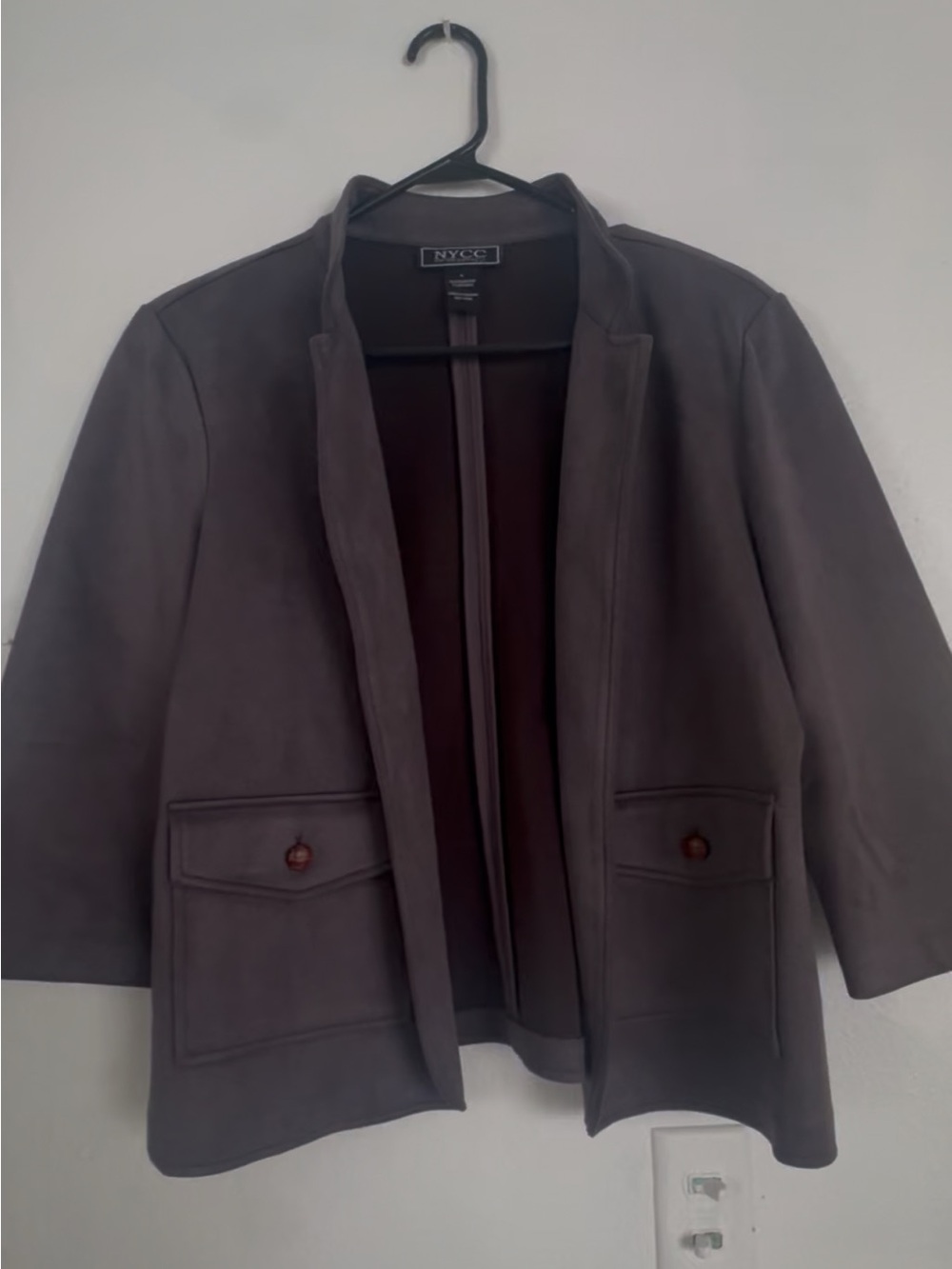 New York & Company Women's Gray Open Blazer with Flap Pockets